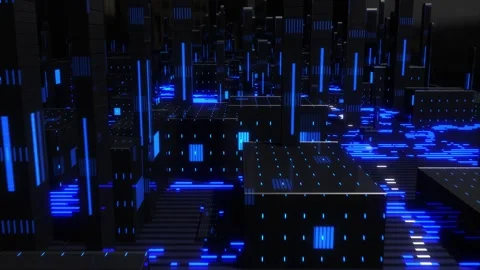 Glowing Cyber Circuit Grid Tech Loop Animation Stock Footage 313281406
