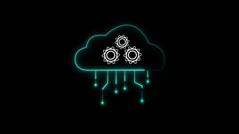 A glowing cyber cloud with electric lines symbolizing digital connectivity .. Stock Footage 337367336