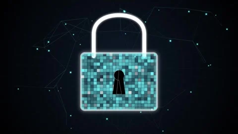 Glowing Cyber Security Padlock with Digital Data Grid and Network Plexus Co.. Stock-Footage 345981408