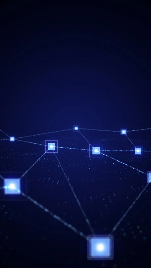 Glowing Cybernetic Network Nodes with Blue Data Connections Stock Footage 333397809