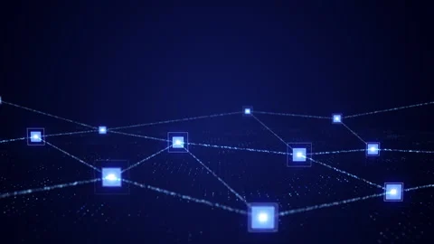 Glowing Cybernetic Network Nodes with Blue Data Connections Stock Footage 333397813