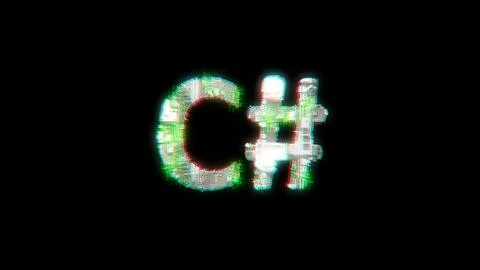 Glowing cybernetical text C# on black - meta universe concept Illustrazione stock
