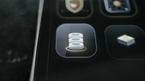 Glowing cylindrical database control and modular cube tile create 스톡 사진