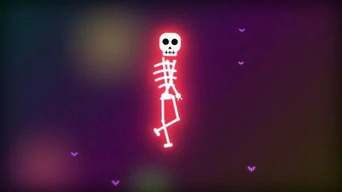 Glowing Dancing Skeleton Animation With Bats Against Dark Green Background 库存影片 331592954