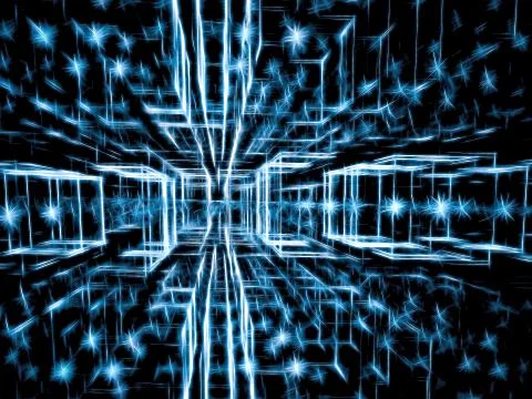 Glowing in dark perspective background-  digitally generated ima Stock Illustration