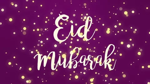 Glowing dark purple pink Eid Mubarak greeting card video Stock Footage 123138392