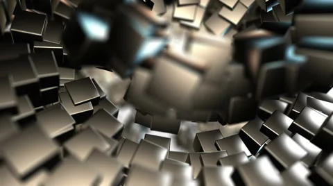 Glowing dark reflective cubes that expand and contract into a geometric sphere Stock Footage 44251852