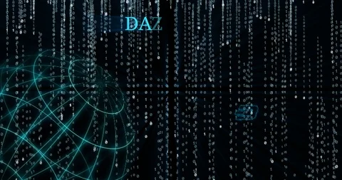Glowing Dash (DASH) symbol against falling binary code symbols Vídeos de archivo 102342918