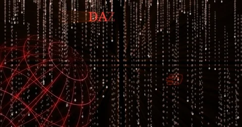 Glowing Dash (DASH) symbol against the falling binary code symbols Stock Footage 102343406
