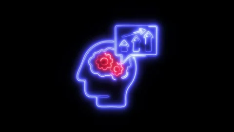 Glowing Data Analysis Icon and Symbol in HD Video Neon Stock Footage 304559850