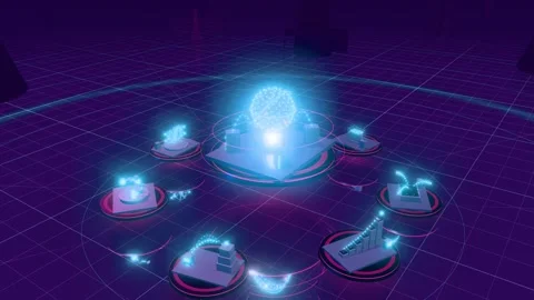 Glowing Data Globe Ringed By Neural Network And Gpu Compute Platforms Under Video stock 344404118