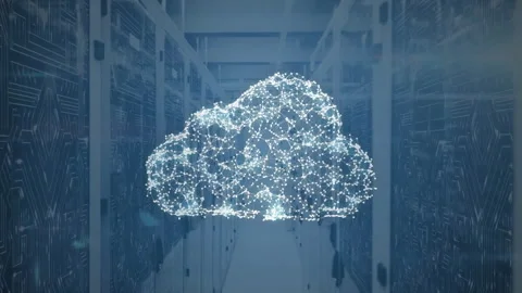 Glowing data points appearing, cloud icon forming, transforming into padlock Stock Footage 311508542