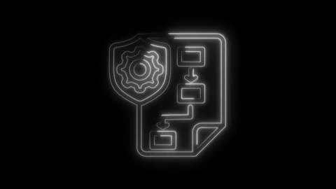 Glowing data security flowchart diagram with protected gear shows cyber man.. Stock Footage 312309857