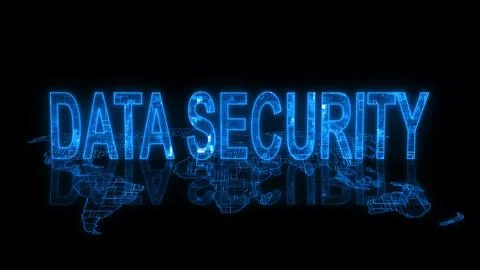 Glowing Data Security Text on World Map Stock Photos