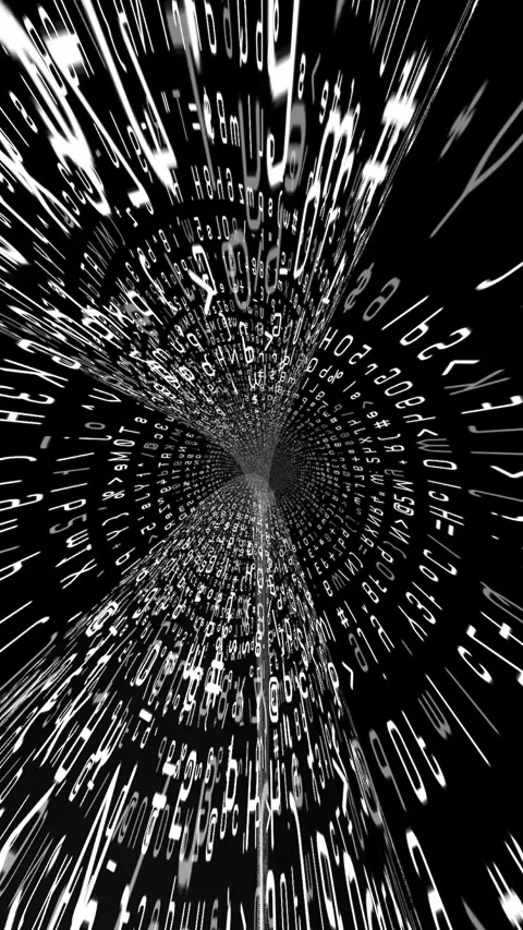 Glowing Data Stream: Tunnel of Letters and Numbers in Motion Stock Footage 283583892