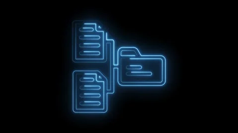 Glowing data transfer animation on black background folder connected to doc.. Stock Footage 346001714