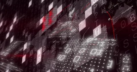 Glowing data wall moving in data corridor, showing binary and alphanumeric 库存插图