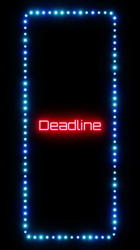Glowing deadline sign in flashing vertical frame, 3D render. Deadline Stock Footage 332176509
