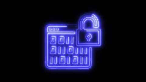 Glowing Decryption Icon and Symbol in HD Video Neon Stock Footage 304558519