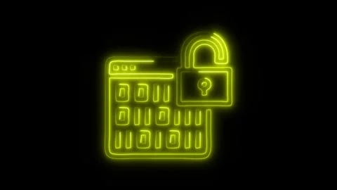 Glowing Decryption Icon and Symbol in HD Video Neon Stock Footage 304558521