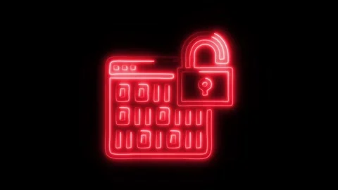 Glowing Decryption Icon and Symbol in HD Video Neon Stock Footage 304558524