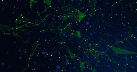 Glowing dense green node-and-line network floating in virtual space, with 스톡 일러스트