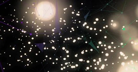 Glowing dense particle cluster forming linked network in digital space, with Stock Illustration