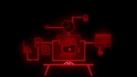 Glowing desktop with connected productivity icons animation Stock Footage 334764253