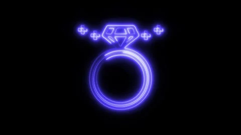 Glowing Diamond Ring Icon and Symbol in HD Video Neon Stock Footage 304557745
