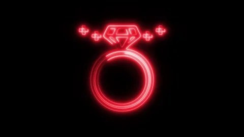 Glowing Diamond Ring Icon and Symbol in HD Video Neon Stock Footage 304557750