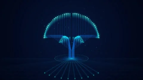 Glowing Digital AI Circuit Tree Concept Loop Stock Footage 346690627