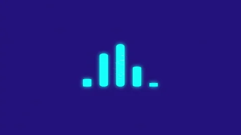 Glowing digital audio equalizer bars fluctuating on dark background Stockbeeldmateriaal 336933821