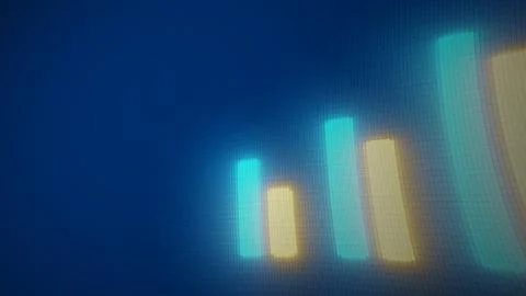 Glowing digital bar chart graphics for business and finance data. Illustrazione stock