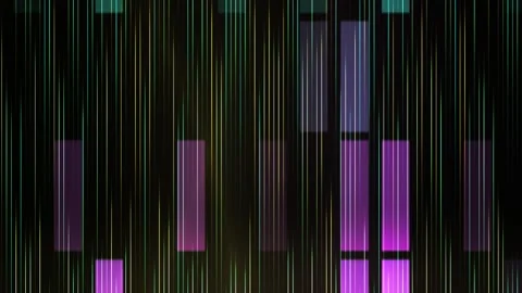Glowing digital bars on black background with colorful rectangles. Stock Footage 335516585