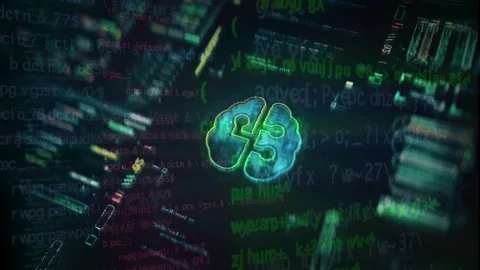Glowing Digital Brain with Artificial Intelligence Code Stock Footage 336011258