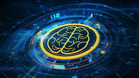 A glowing digital brain within a futuristic interface symbolizes artificial. Stock Footage 289800218