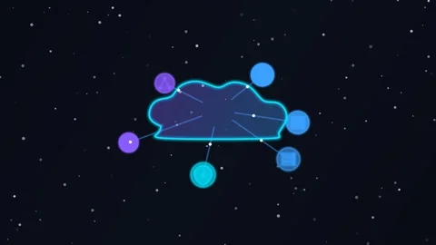A glowing digital cloud icon, serving as the central hub for data streams 스톡 동영상 343709432