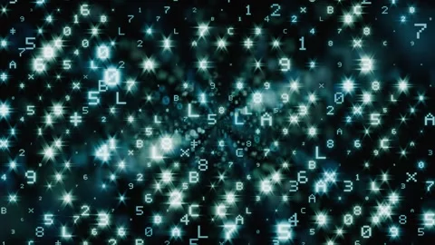 Glowing digital code and characters streaming in dark space Stock Footage 346661505