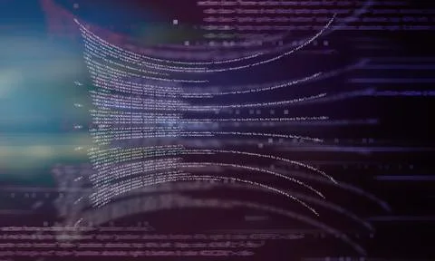 Glowing digital code on a dark background. Stock Illustration