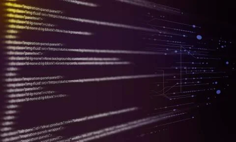 Glowing digital code on a dark background. Illustrazione stock