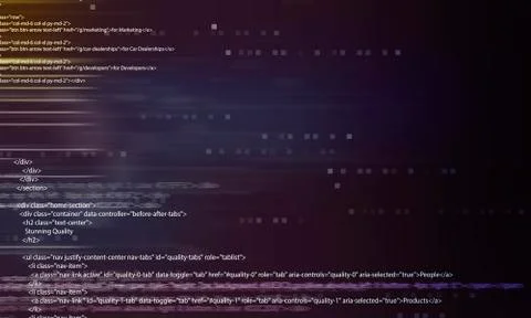 Glowing digital code on a dark background. Illustrazione stock