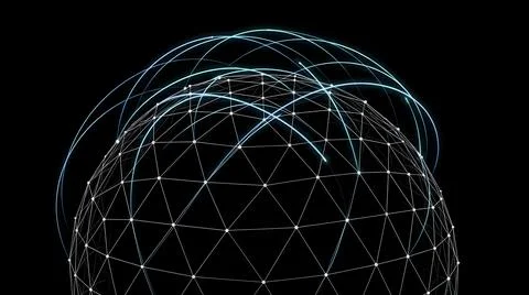 Glowing Digital Connection Network over Geometric Sphere in Dark Space Stock Illustration