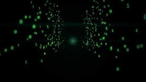 Glowing digital data matrix flowing particle streams on dark techno backgroun Stock Footage 346001254