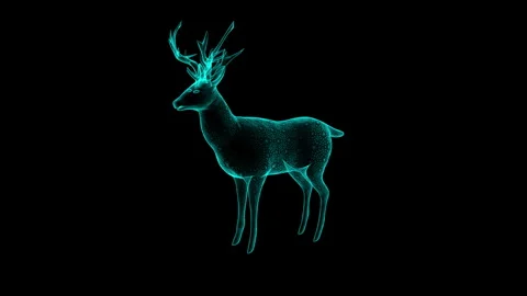 Glowing Digital Deer Render on Black Background Highlighting Futuristic Wil.. Stock-Footage 343639816