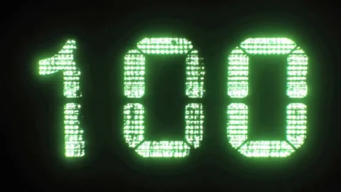 A glowing digital display showing the number 100 in bright green Stock Footage 340318331