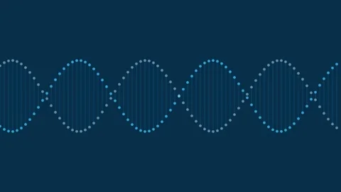 A glowing digital dna double helix structure on a dark blue background Video stock 335117864