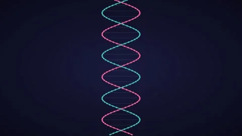 A glowing digital dna double helix structure against a dark blue background Video stock 335117977