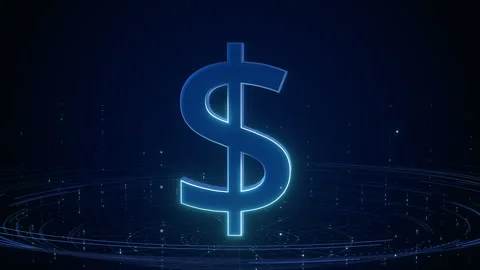 Glowing digital dollar sign on a wireframe turntable Vídeos de archivo 340876944