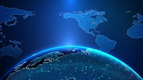 Glowing digital earth world map connected data points background, perfect for gl Stock Footage 342784435