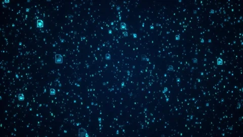 Glowing Digital File Icons Flying in Cyberspace Stock Footage 335809079